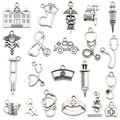 Lot de 20 breloques médicales en argent antique avec seringue et stéthoscope pour bijoux - Ensemble Mixte Médical (SN03)