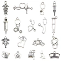 Ensemble de breloques médicales DIY argentées avec stéthoscope et seringue - Pack de 18 Styles Médicaux (M434)