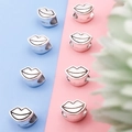 Silver lip-shaped alloy bead charm with black outline for DIY bracelet making - Lips (15178-2)