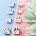 Silver castle-shaped large hole bead charm with detailed engravings for DIY jewelry - Castle (11414-2)