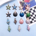 Lot de 14 breloques émaillées créatures marines avec étoiles de mer sur fond bleu clair - Mixte 15pcs Coquillage Étoile de Mer Émail