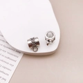 Antique silver cylinder charm bead with heart patterns and loop for jewelry making - Antique Silver Three-Way Bail 7x9 (13894)
