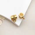 Antique gold finish alloy bail bead with embossed heart patterns for DIY jewelry - Antique Gold Heart Embossed Style (14023)