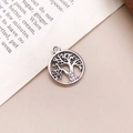 Pendentif circulaire arbre de vie en argent antique pour création de bijoux DIY - Pendentif Arbre Argent Antique (10398)
