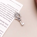 Antique silver alloy key pendant with intricate hollow pattern and top hanging ring hole - Retro Pattern Key (6863)