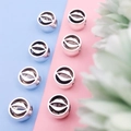 Eight silver hollow-out lip-shaped alloy beads for DIY bracelet and jewelry making - Round Lips (15183-2)
