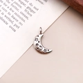 Mond-Anhänger aus antikem Silber mit Stern-Gravuren für Halsketten und Armbänder - Antiksilber Stern Mond Stil (12139) / 9x17mm