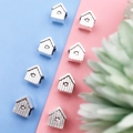 Silver alloy house shaped beads with embossed vertical lines for DIY jewelry making - House (8816-2)