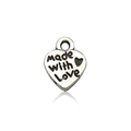 Antique silver heart pendant engraved with made with love text for DIY jewelry - Made With Love Letter Heart Style (B275)