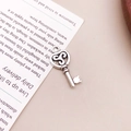 Antique silver alloy key pendant with triskelion relief for DIY jewelry making - Triskelion Retro Key (17327)