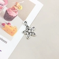 Antique silver flower charm with five-petal design for DIY jewelry and earring making - Antique Silver Grained Five-Petal Flower (4367)
