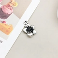 Antique silver flower charm with five petals and textured center for DIY jewelry - Antique Silver Round Center Plum Blossom (10399)