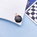 DIY black seashell charm with gold lines and glitter finish for jewelry making - Black Shell / 13x18mm