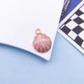 Pink seashell pendant with gold alloy border and glitter enamel finish for jewelry making - Pink Shell / 13x18mm