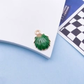 Deep green enamel seashell pendant with gold-plated edges for jewelry making - Green Shell / 13x18mm