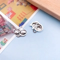 Antique silver cute cat charm with hollow paw prints for DIY jewelry and necklaces - Cute Little Cat Pendant (6120)