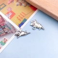 Pair of antique silver cat charms in lying poses for DIY jewelry making - Lying Cat Pendant (11285)