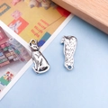 Pair of antique silver cat charms with paw prints for DIY jewelry making and crafts - Retro Texture Cat Pendant (10863)
