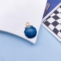 Blue enamel seashell pendant with gold base and glitter finish for jewelry making - Blue Shell / 13x18mm