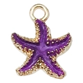 Golden starfish charm with deep purple enamel finish and small dotted texture detail - Purple Starfish / 15x18mm