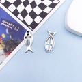 Silver antique fish pendants with cross cutout for DIY jewelry and keychain crafts - 8.5x19.3mm