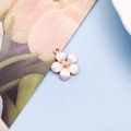 Pink and white enamel flower pendant with gold edges and petal luster finish - Enamel Cherry Blossom White