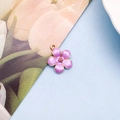 Purple gradient floral enamel pendant with gold rim and ring for DIY jewelry making - Enamel Cherry Blossom Purple