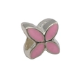Silver flower bead with pink enamel, DIY necklace charm for jewelry making - Pink Enamel Clover (13803) / 10*10-Hole 4mm