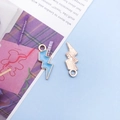 Sky blue enamel lightning bolt pendants with gold metal texture for DIY jewelry - Lake Blue (12442)