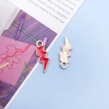 Lightning bolt charms in red enamel and silver textured finish for DIY jewelry making - Red (12443)