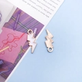 DIY jewelry lightning bolt charms in white enamel and textured gold for bracelets - White (12444)