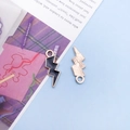 Lightning bolt DIY charms with black enamel finish and textured gold back for jewelry - Black (12445)