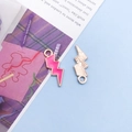 Pink lightning bolt alloy pendant charm with glossy oil drip finish for DIY jewelry - Rose Red (12483)