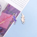 Purple lightning bolt enamel alloy charm with textured metallic back and hanging loop - Purple (12486)