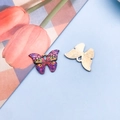 Bunter Schmetterling Anhänger aus Zinklegierung mit lebendigen Mustern für DIY Schmuck - Dunkel lila Gelber Schmetterling (12422)