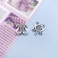 Pair of antique silver harp musical instrument charms for DIY jewelry crafting - Accordion Shape