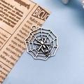 Vintage silver spider web skull pendant with antique finish for Halloween DIY jewelry - Spider Web Style (10855) / 30x30mm
