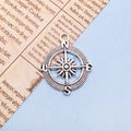Ciondolo bussola in argento antico con simboli NSEW per accessori fai da te - Bussola Argento Antico (B263)