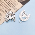 Antique silver horseshoe charms for DIY jewelry making with horse engraving details - Ancient Silver Western Horse Horseshoe Style (14030) / 1 Piece (17.5x23mm) / Antique Silver
