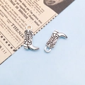 Pair of vintage silver cowboy boot pendants with intricate black engraved textures - 1 Piece/Pack (11x19mm)