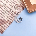 Vintage Silberlegierung Halbmond und Stern Anhänger mit geätzten Texturdetails - Halbmond Mit Eingebettetem Pentagramm Stil (10945)