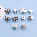Set of 10 antique silver heart charms with hollow stars and Be My Valentine engraving - Heart Large Hole Beads Mixed (SN136) / 10 Pieces/Pack (20.5g) / Antique Silver