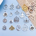 Mix of 20 yoga lotus and Om pendants in antique silver and gold for jewelry making - Yoga Symbols Mixed 20 Styles