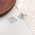 Antique silver rose hollow alloy pendant with dual loops for DIY bracelet crafting - Hollow Rose Design (7137)