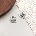 Antique silver hollow rose charm connectors for DIY jewelry making and bead bracelets - Delicate Rose Petal Design (10548)