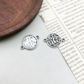 Vintage silver alloy flower charm connector with hollow scroll design for DIY jewelry - Hollow Grass Pattern Round (10549)