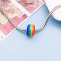 Handmade DIY rainbow striped resin bead on a silver snake chain bracelet - Striped Barrel Bead (13218) / 1 Piece/Pack (14x8mm) / Colorful