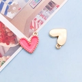 Pink enamel heart pendant with gold-plated beaded edge for DIY jewelry making - Rose Red (14980)