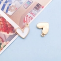 White enamel heart charm with gold beaded edges and hanging loop for DIY jewelry - White (14982)