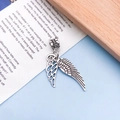 Vintage silver alloy double wings charm with hollow and feather textures for bracelets - Antique Silver Wings (11467)